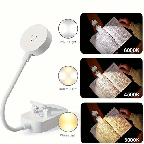 Folding Mini Clip Book Lamp USB Rechargeable LED Night Light 3 Modes Eye Protection Stepless Dimmable Flexible Bedroom Reading